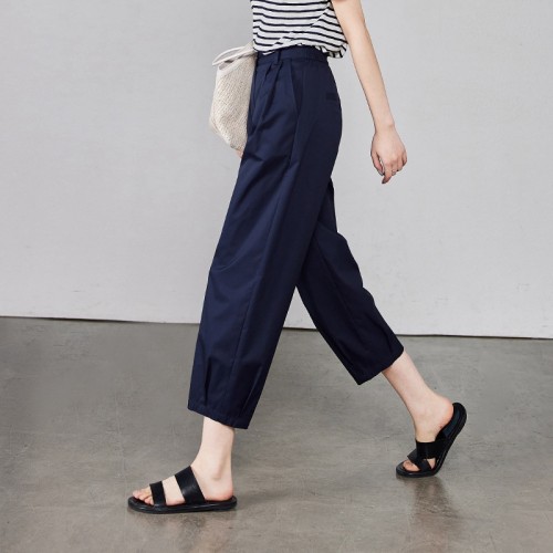 Solid Simple Cropped Pants Harem Pants With Pockets